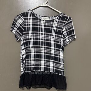 Cloud Chaser Black and White Checkered Tee with Lace Trim
